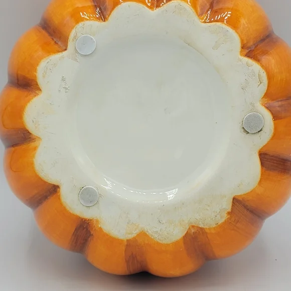 Ceramic Pumpkin Bowls Set of 2 Fall Harvest Halloween Candy Dish Centerpiece Dec - Picture 6 of 16
